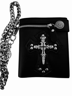 Black Biker Style Skull Cross Men’s (Unisex) Chain Wallet
